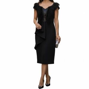 # A189  For Her NYC   Black Feather  Sequin Glam Night out  Dress  NWT  XL